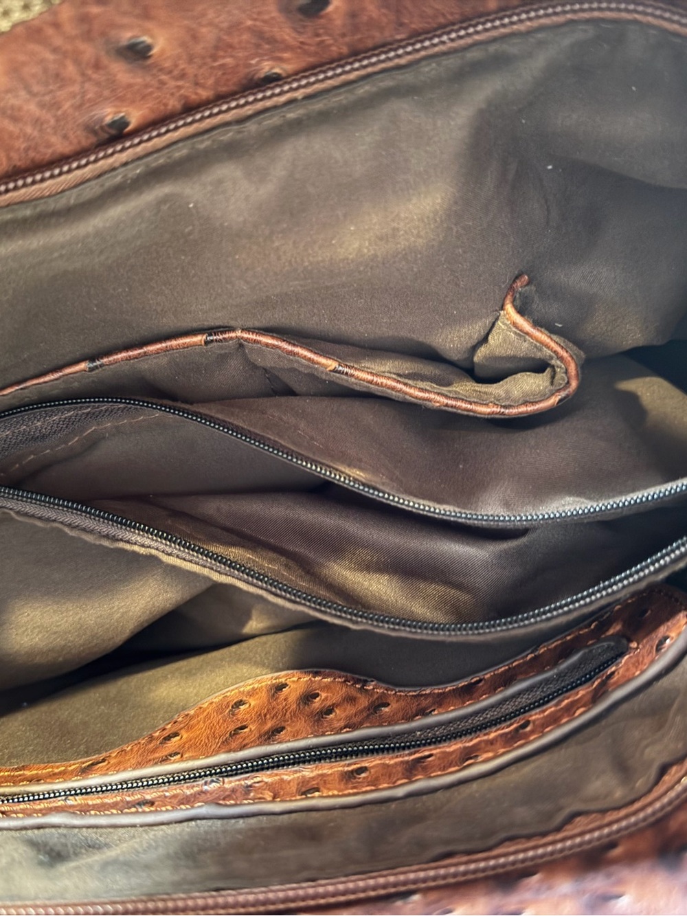 Michael Kors Cognac Ostrich-Embossed Leather Satchel with Gold Hardware - Picture 4 of 4